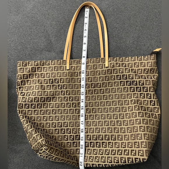 SOLD Auth FENDI Zucchino Tote Bag Beige Brown Canvas Leather 8bh026 - Picture 8 of 17